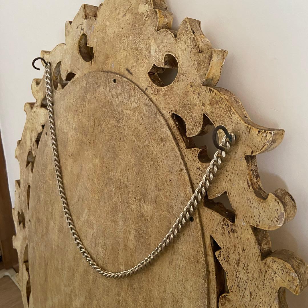 アンティーク　楕円形　壁掛け鏡　ミラー　彫刻