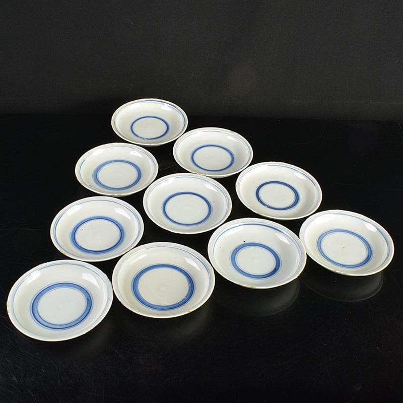 和食器 九谷焼 古九谷 角福銘 染付 古染写 丸文皿 小皿 十客 V R7019