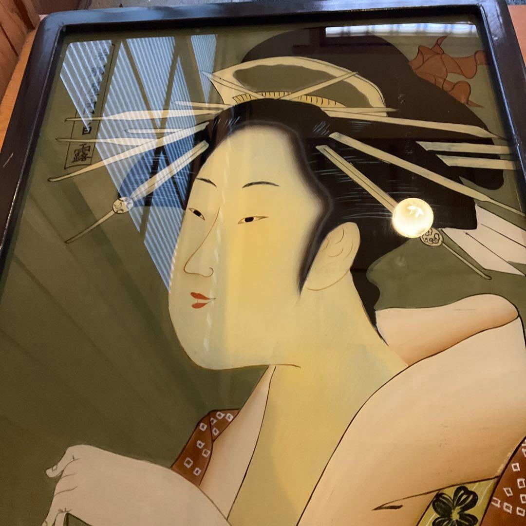 ガラス絵　硝子絵　浮世絵　錦絵　美人大首絵　葛飾北斎　喜多川歌麿