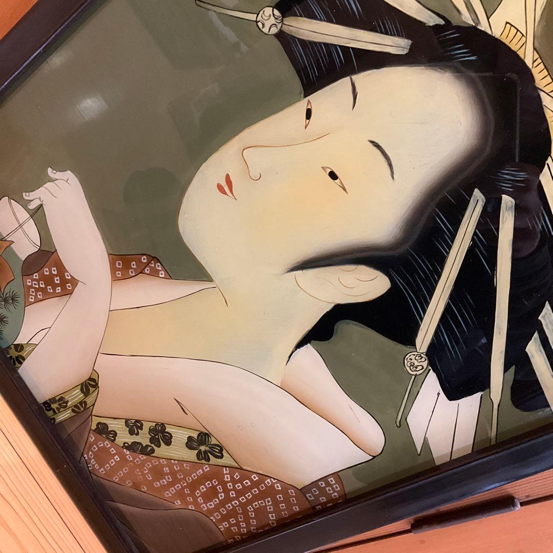 ガラス絵　硝子絵　浮世絵　錦絵　美人大首絵　葛飾北斎　喜多川歌麿