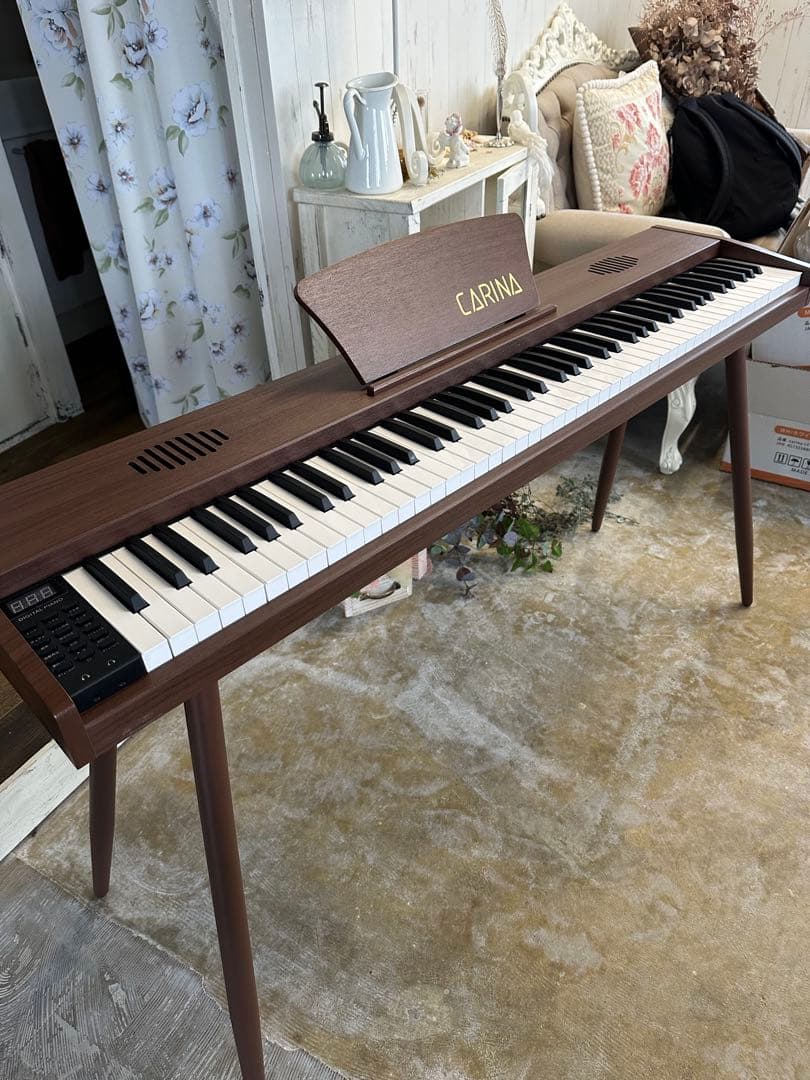 スタンド付き 電子ピアノ88鍵盤 給電タイプ 木目調ボディ マホガニー