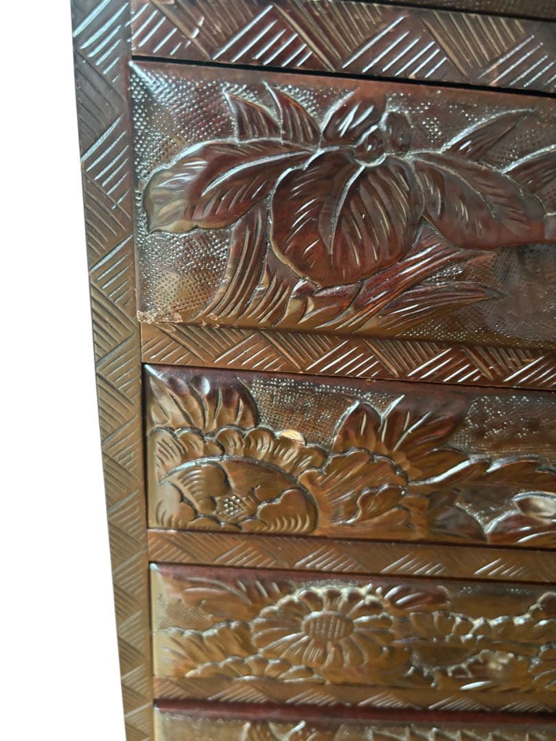 軽井沢彫り　チェスト　箪笥　伝統工芸　薬箪笥 小引き出し 和彫　子箪笥