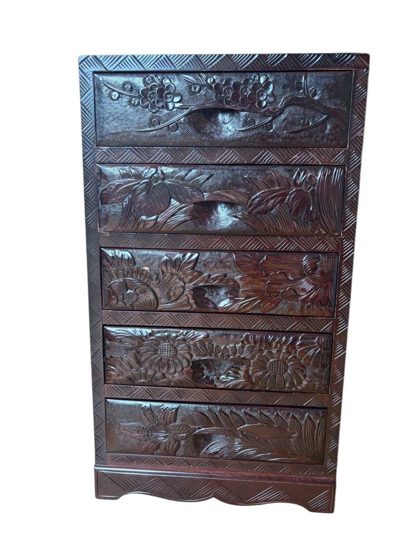 軽井沢彫り　チェスト　箪笥　伝統工芸　薬箪笥 小引き出し 和彫　子箪笥