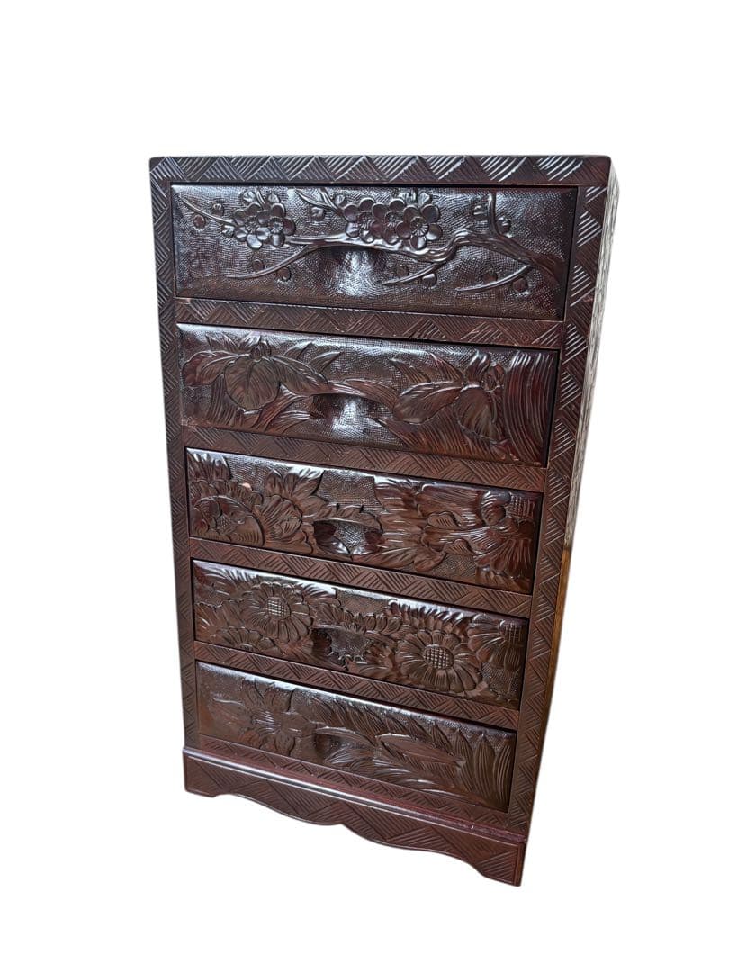 軽井沢彫り　チェスト　箪笥　伝統工芸　薬箪笥 小引き出し 和彫　子箪笥