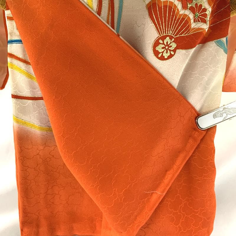 602ag6□七五三 三歳 女児 着物&被布 一つ紋 金駒刺繍 扇 梅 松□良好