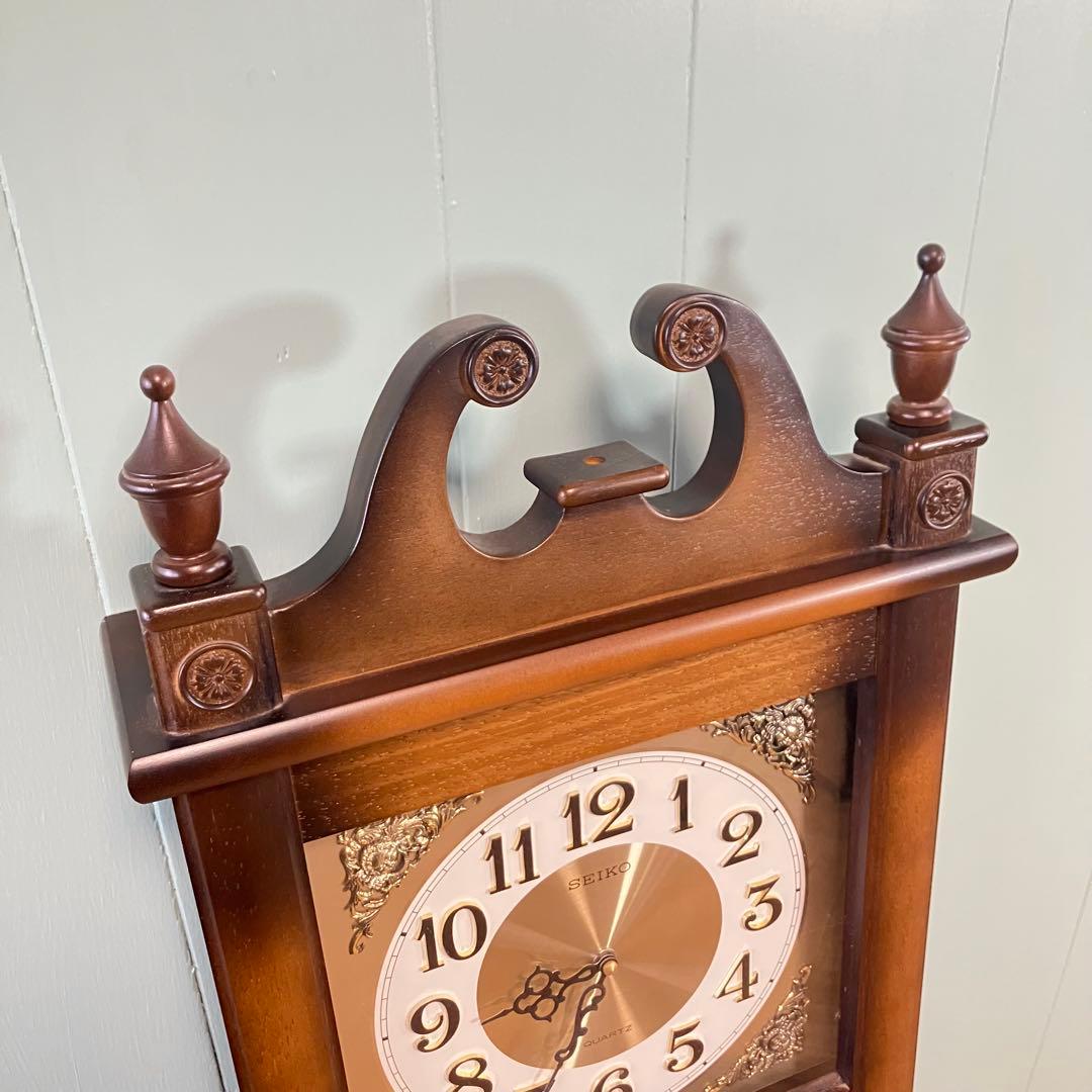 【動作確認済】昭和レトロ　SEIKO 木製掛時計 ブラウン　アンティーク