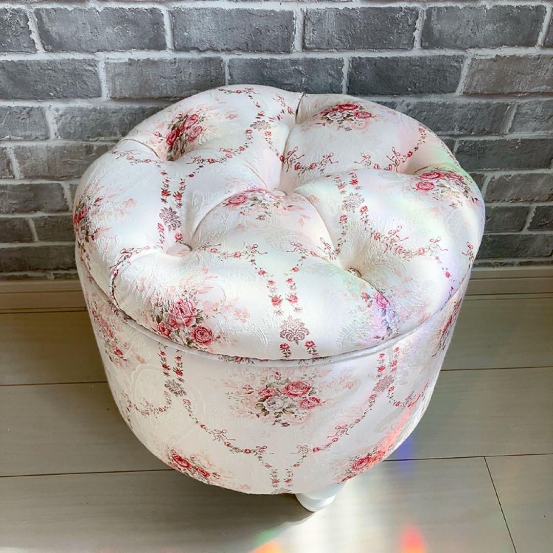 マカロンスツール 丸型 花柄 姫系 オットマン ショップ ピンク