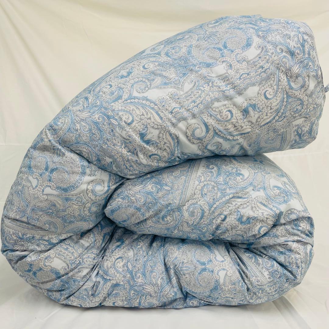 羽毛布団 シングル ポーランド産ホワイトマザーグース 軽量生地 25738ブルー