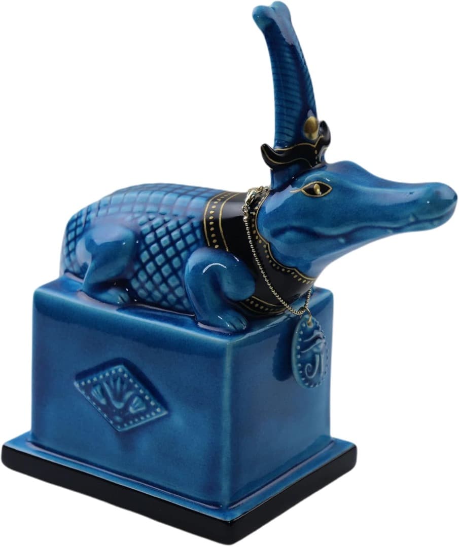 新品　幸兵衛窯 青釉オーナメント セベク 古代エジプトの神 　ペンダント付き