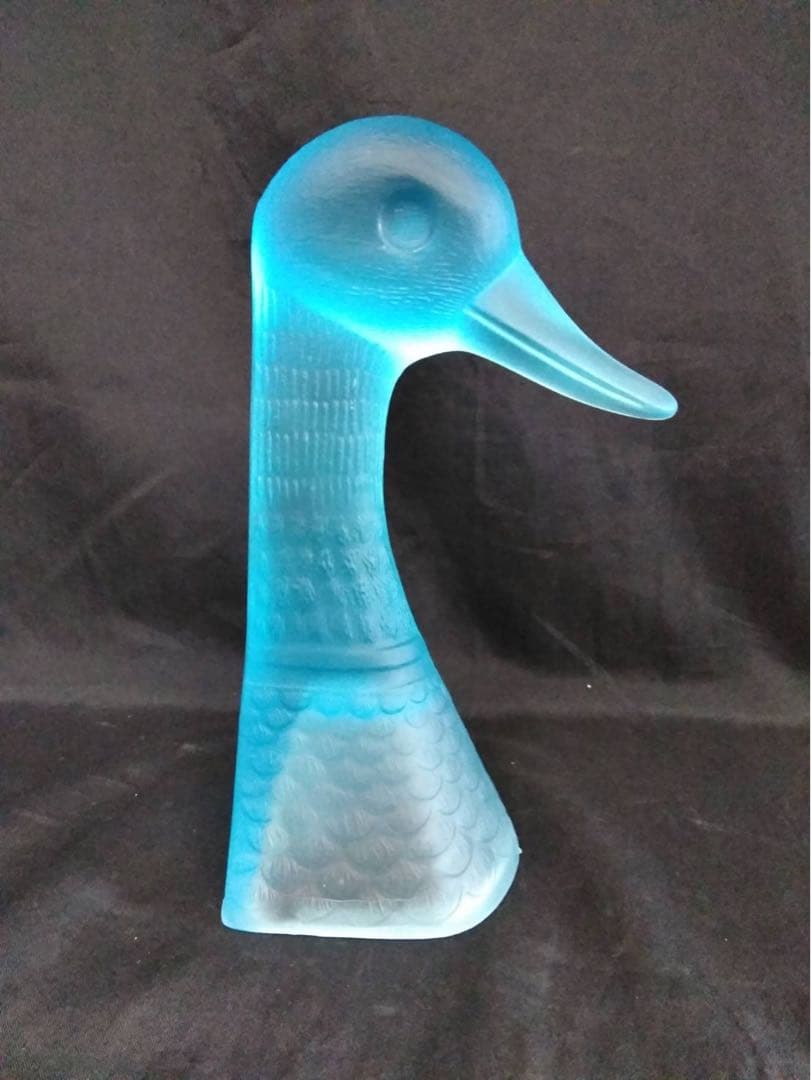 鴨　カモ　置物　オブジェ　ガラス　ブルーガラス