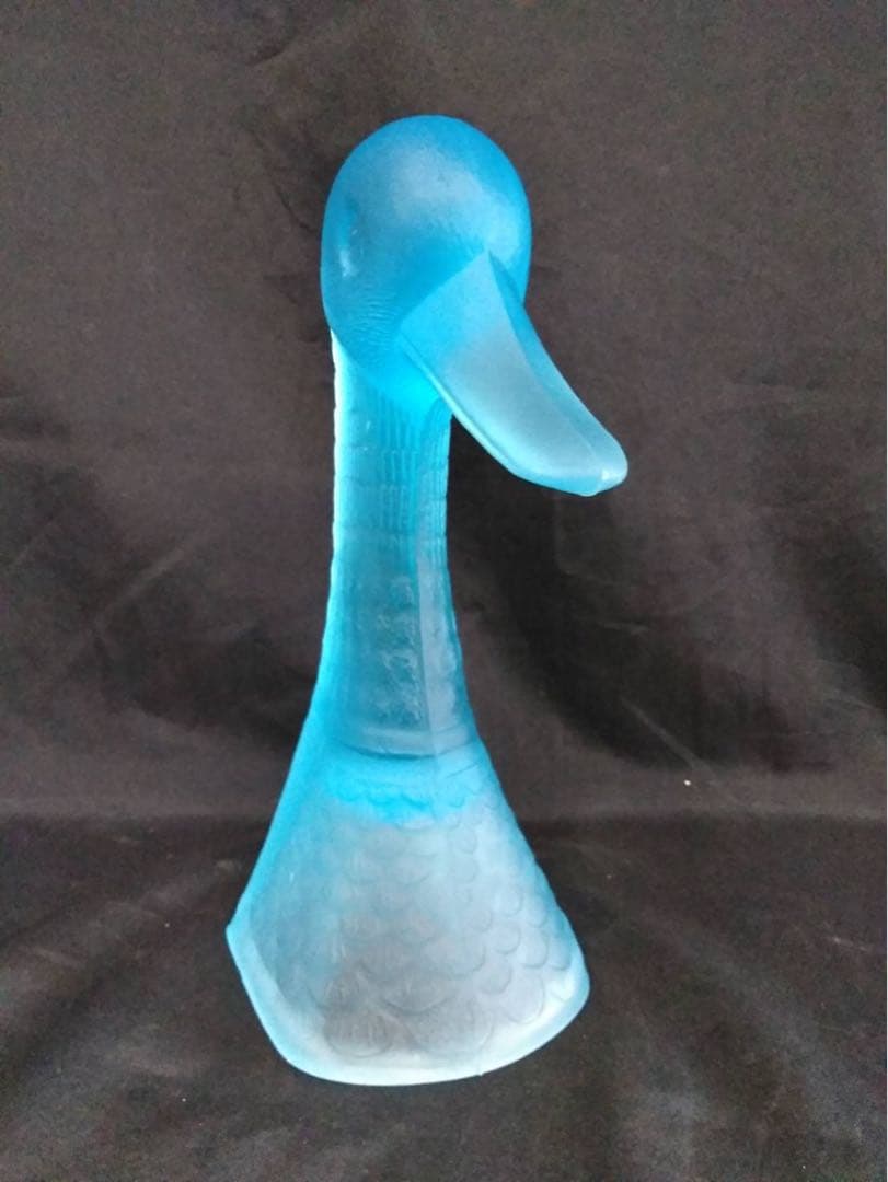 鴨　カモ　置物　オブジェ　ガラス　ブルーガラス