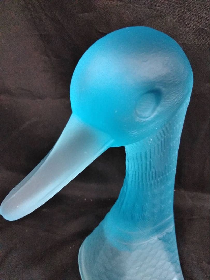 鴨　カモ　置物　オブジェ　ガラス　ブルーガラス