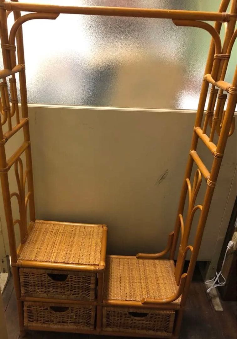 ラタン　シェルフ ハンガーラック　収納ラック　籐