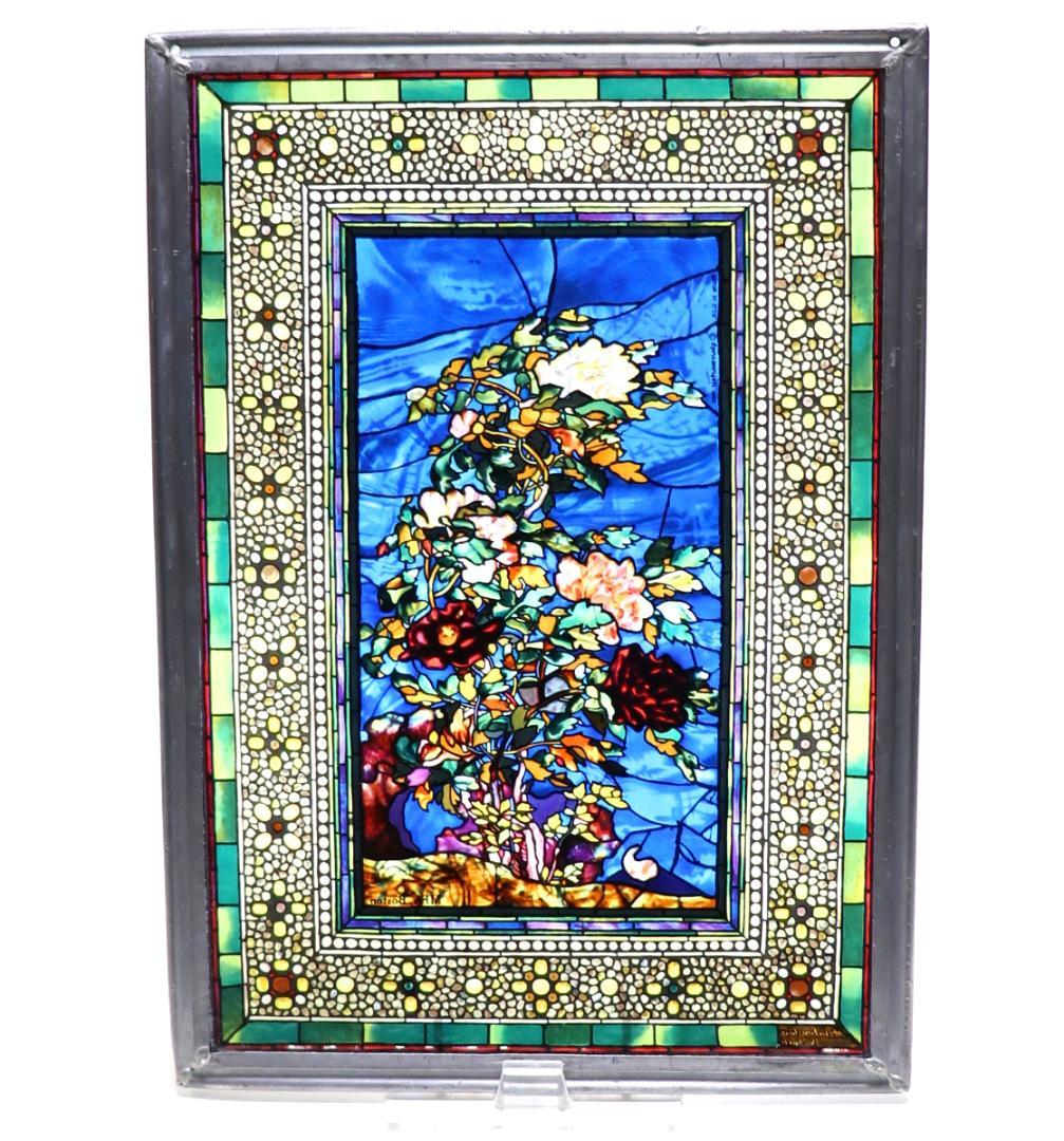 ジョン・ラファージ ヴィンテージステンドグラス 風に吹かれる牡丹グラスマスターズ