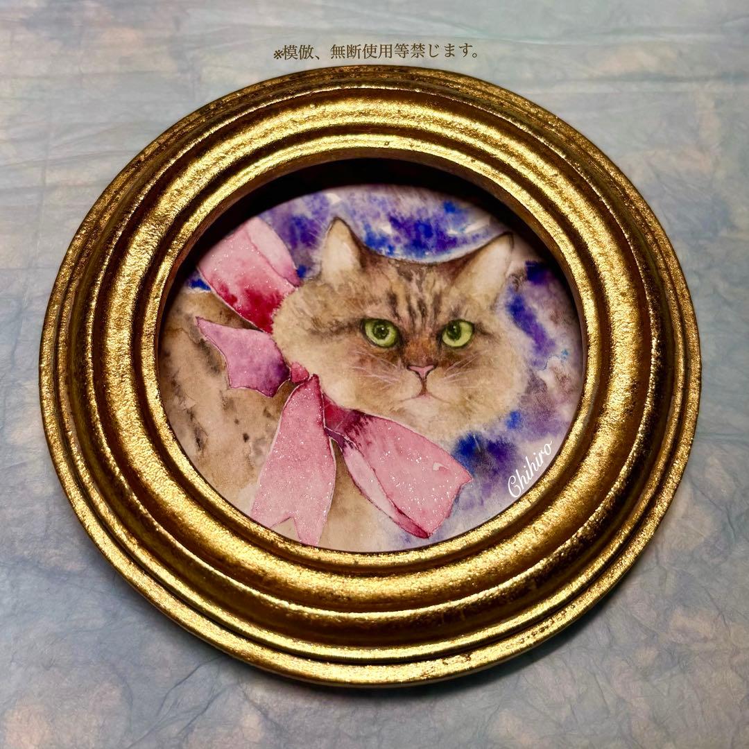 絵画 猫 猫の絵 水彩 猫雑貨 メインクーン ラグドール アンティーク ミニ絵画