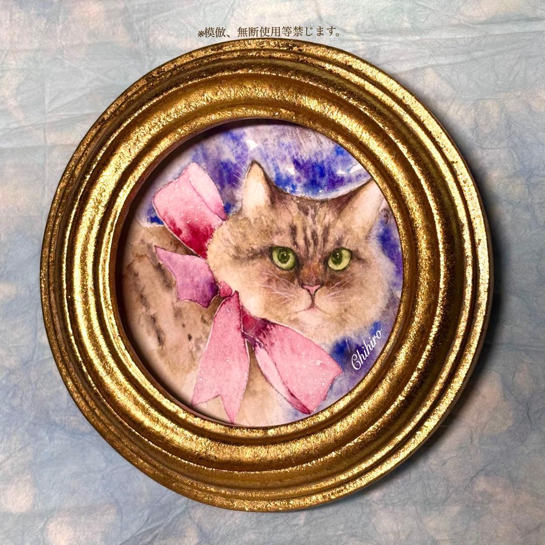 絵画 猫 猫の絵 水彩 猫雑貨 メインクーン ラグドール アンティーク ミニ絵画