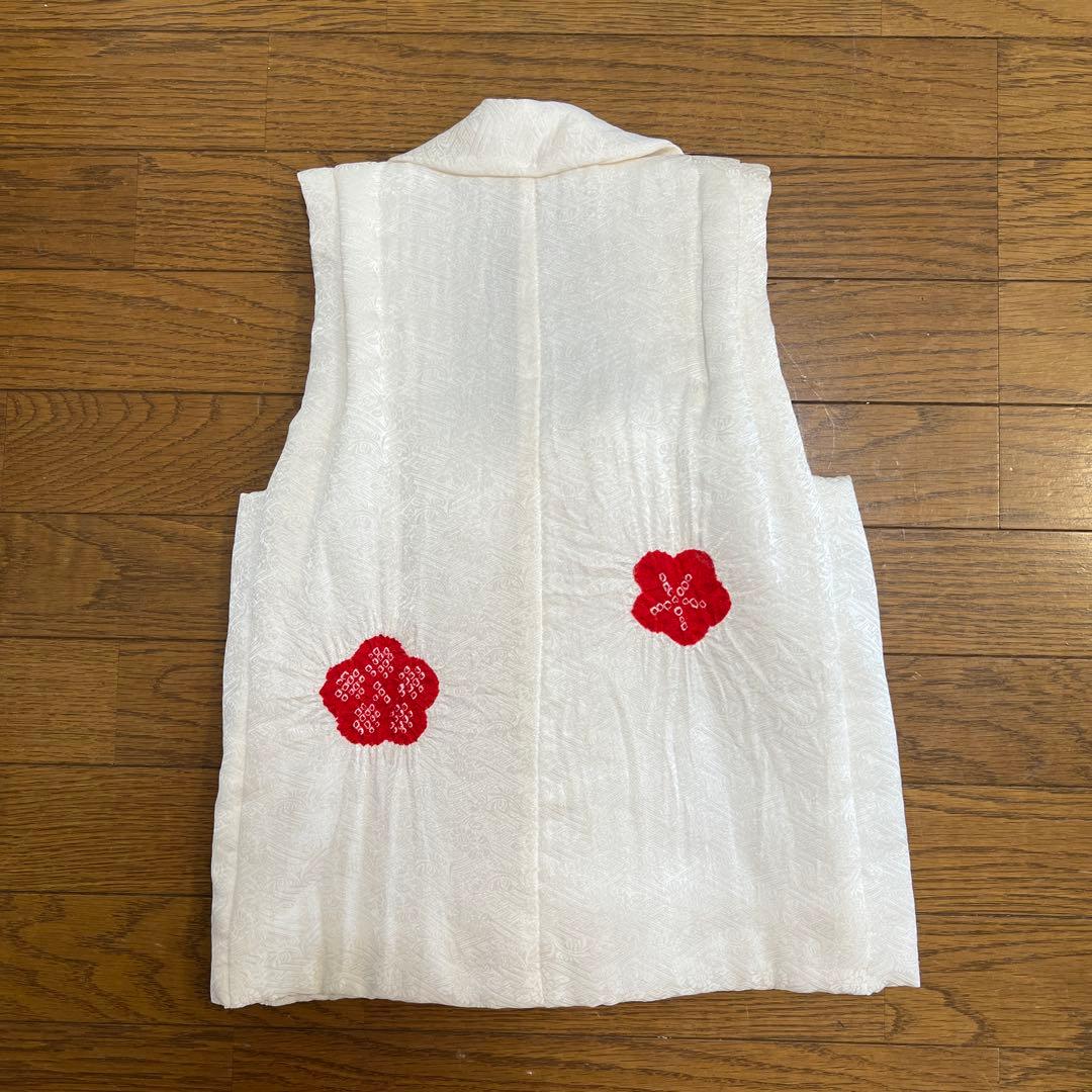 七五三用 白いベスト 赤い花　絞り（49センチ）