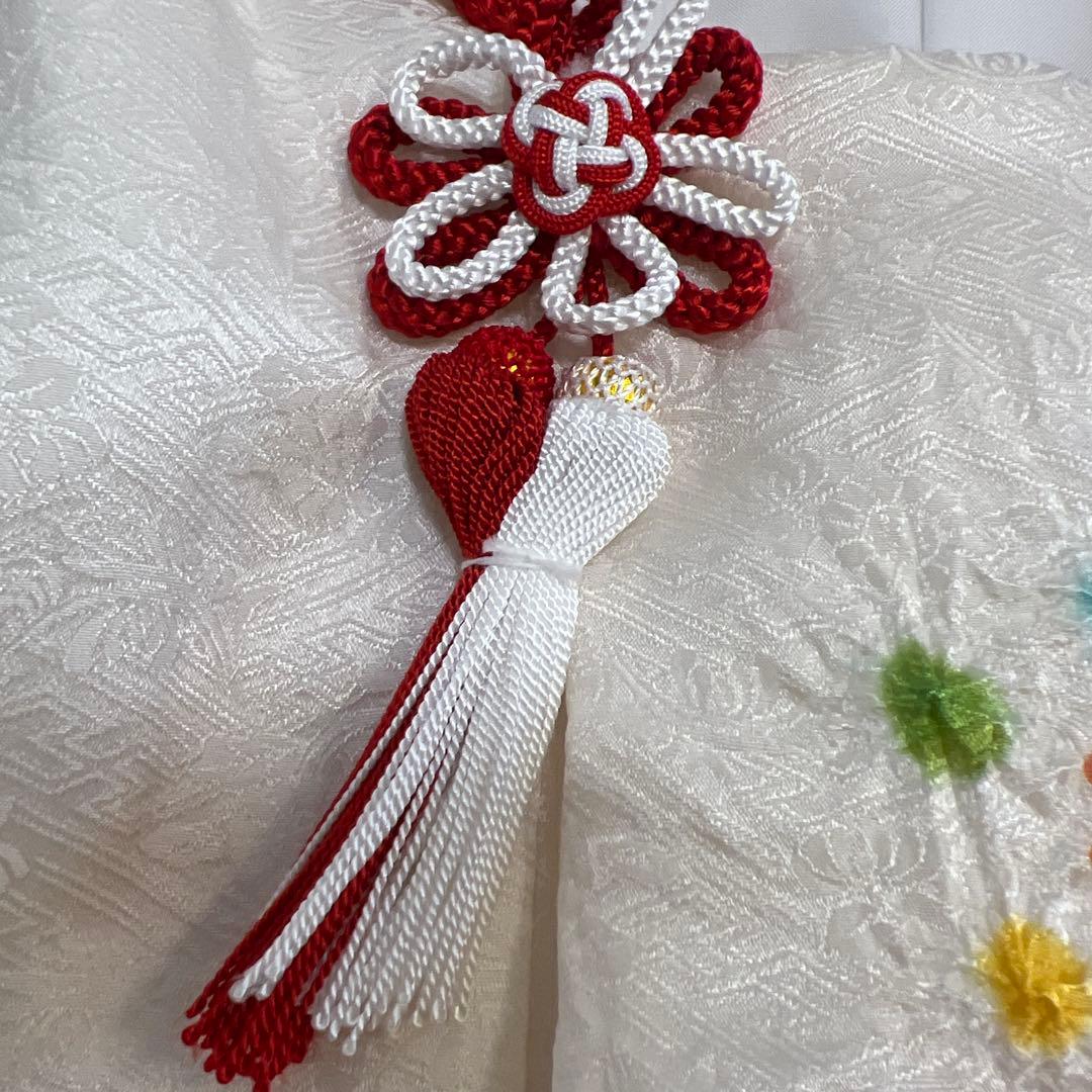 七五三用 白いベスト 赤い花　絞り（49センチ）