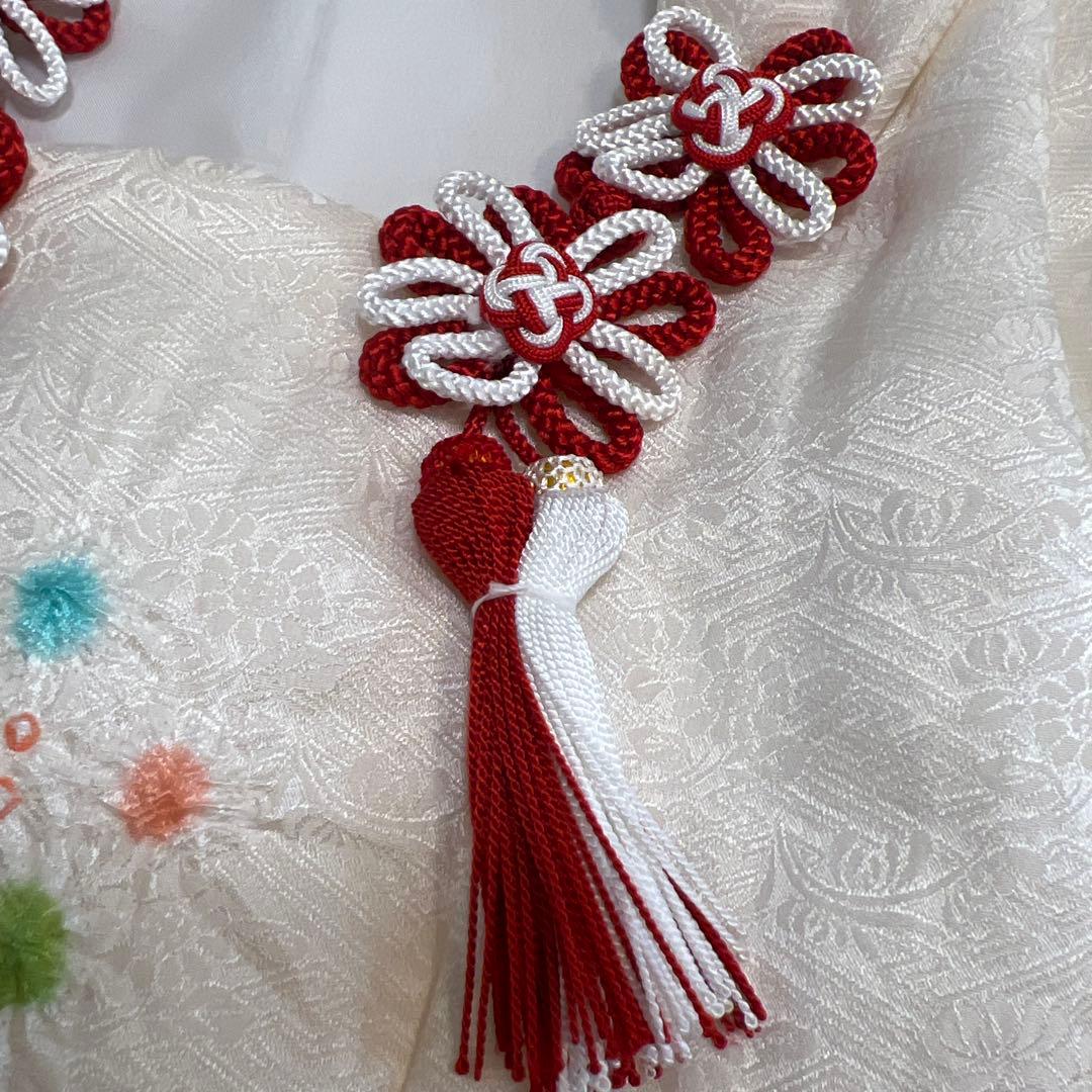七五三用 白いベスト 赤い花　絞り（49センチ）
