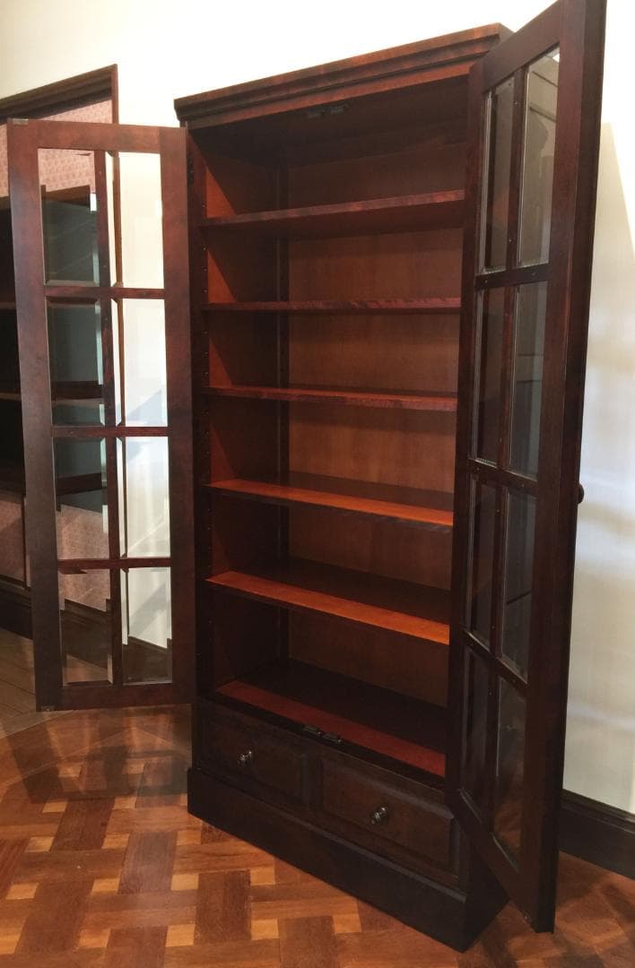 北海道民芸家具 飾り棚 本棚 ガラスキャビネット ディスプレイ棚