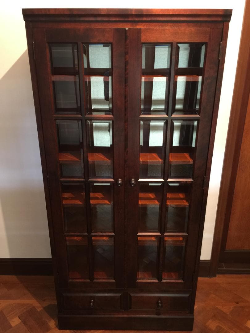 北海道民芸家具 飾り棚 本棚 ガラスキャビネット ディスプレイ棚