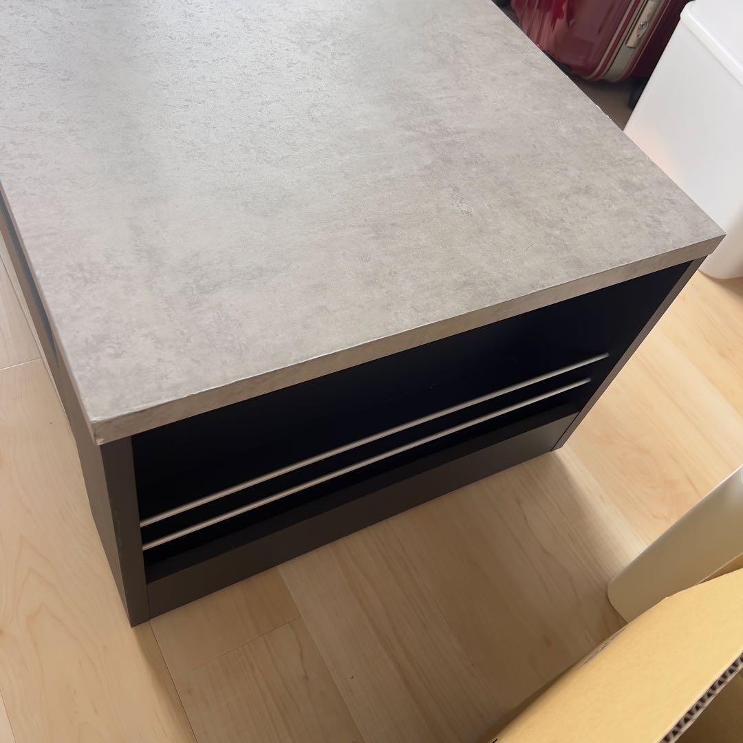 テーブル　キャスター付　大理石調　横収納　引き出し4個　高級感あり