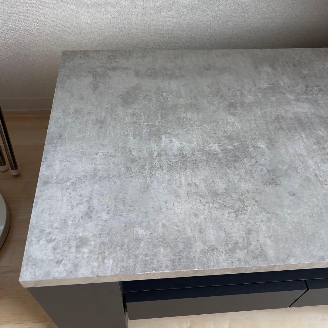 テーブル　キャスター付　大理石調　横収納　引き出し4個　高級感あり