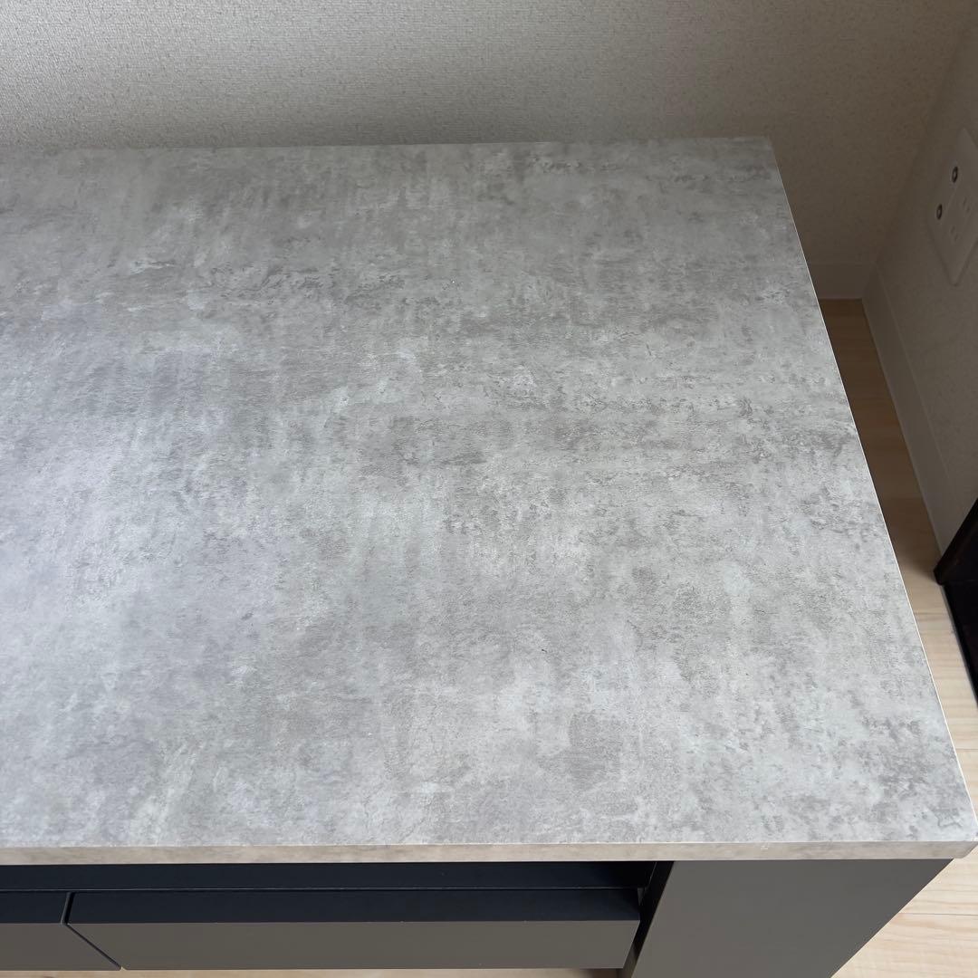 テーブル　キャスター付　大理石調　横収納　引き出し4個　高級感あり