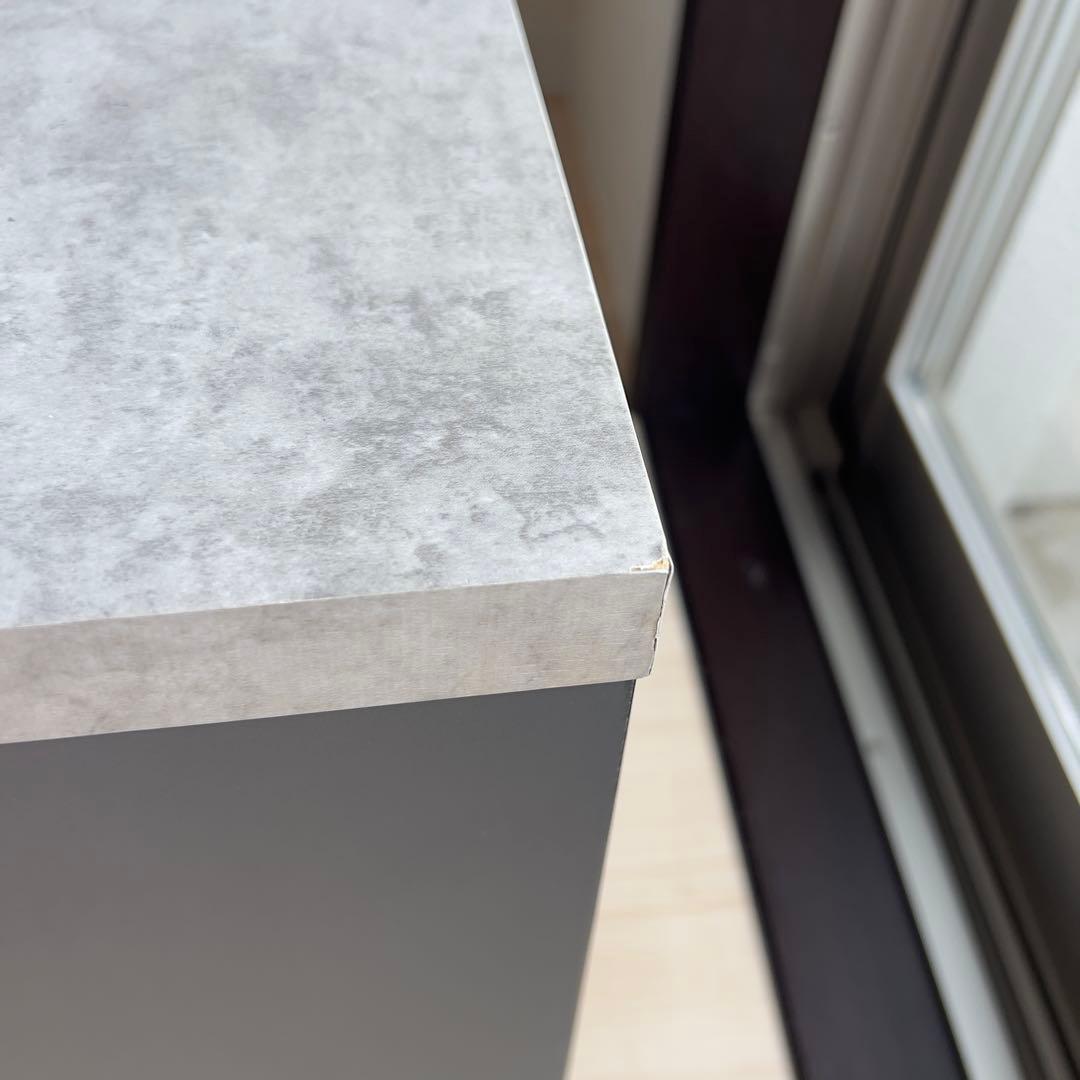 テーブル　キャスター付　大理石調　横収納　引き出し4個　高級感あり