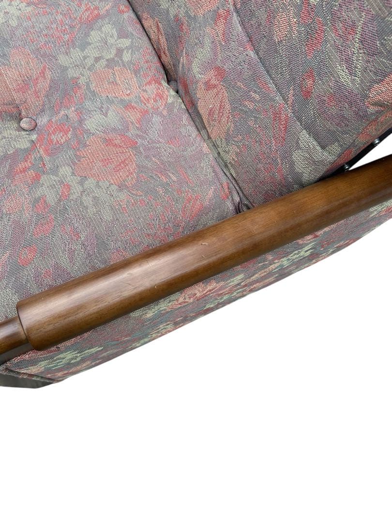 美品　カリモク　ソファベッド　花柄　3人掛け