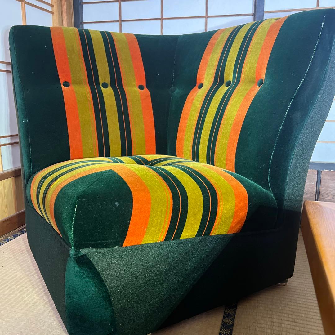 ストライプ　一人掛けソファ 緑色