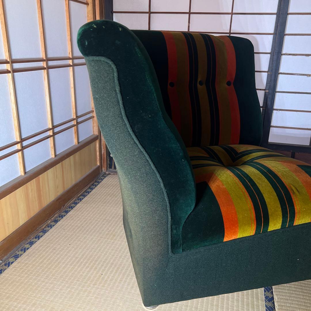 ストライプ　一人掛けソファ 緑色