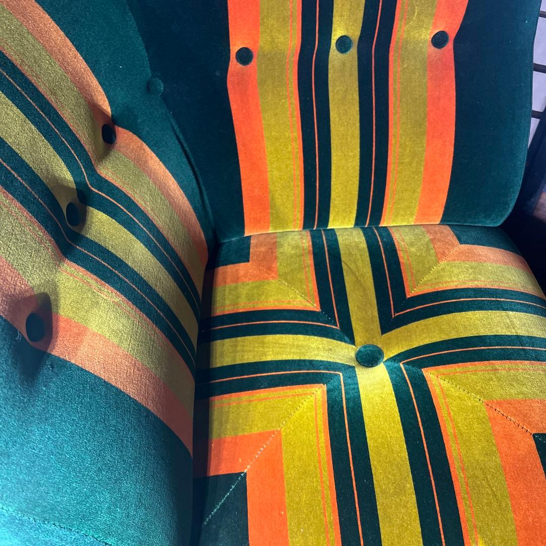 ストライプ　一人掛けソファ 緑色