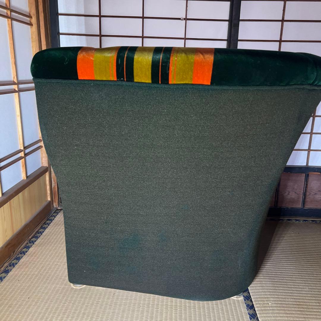 ストライプ　一人掛けソファ 緑色