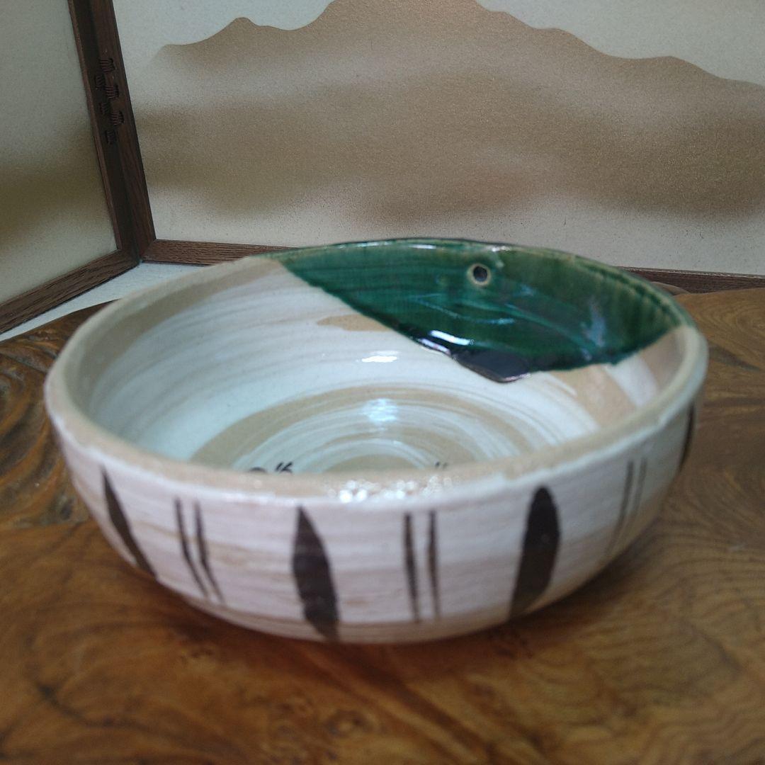 ちずちゃん！A563 織部焼 片口 手描き つばめ 中鉢 向付 五客 茶懐