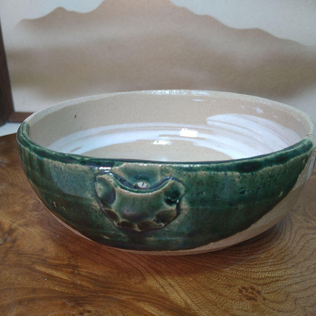 ちずちゃん！A563 織部焼 片口 手描き つばめ 中鉢 向付 五客 茶懐