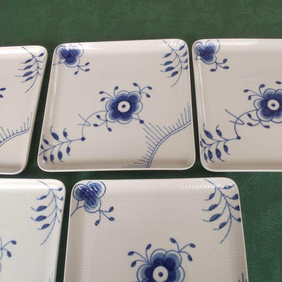 ロイヤルコペンハーゲンブルーフルーテッドメガスクエアディッシュ未使用5枚