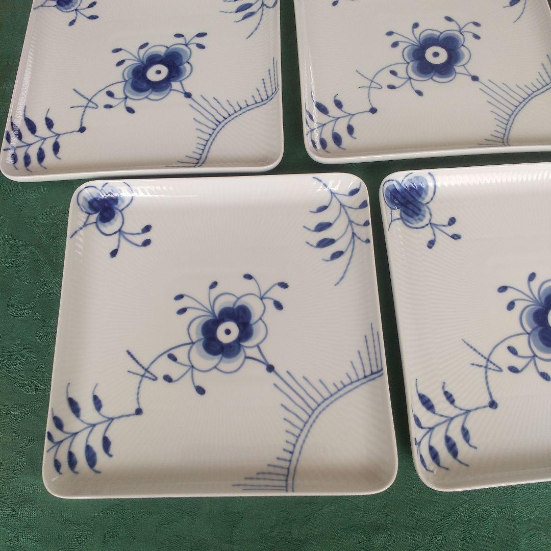 ロイヤルコペンハーゲンブルーフルーテッドメガスクエアディッシュ未使用5枚