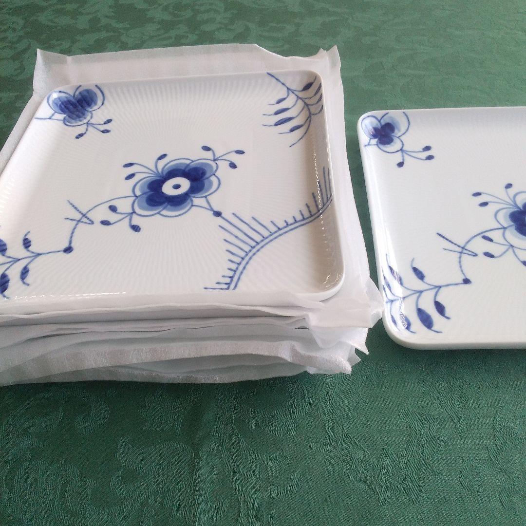 ロイヤルコペンハーゲンブルーフルーテッドメガスクエアディッシュ未使用5枚
