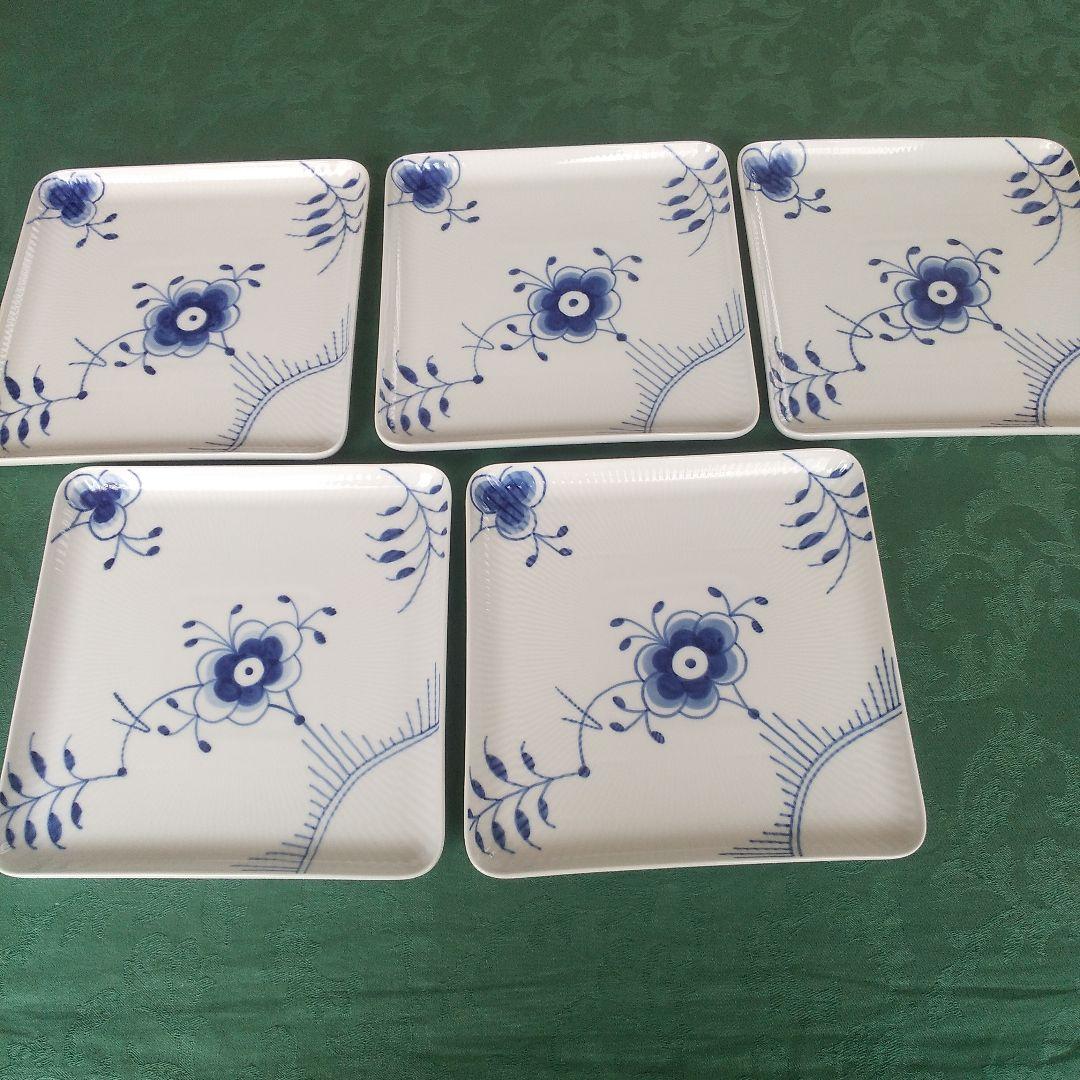 ロイヤルコペンハーゲンブルーフルーテッドメガスクエアディッシュ未使用5枚