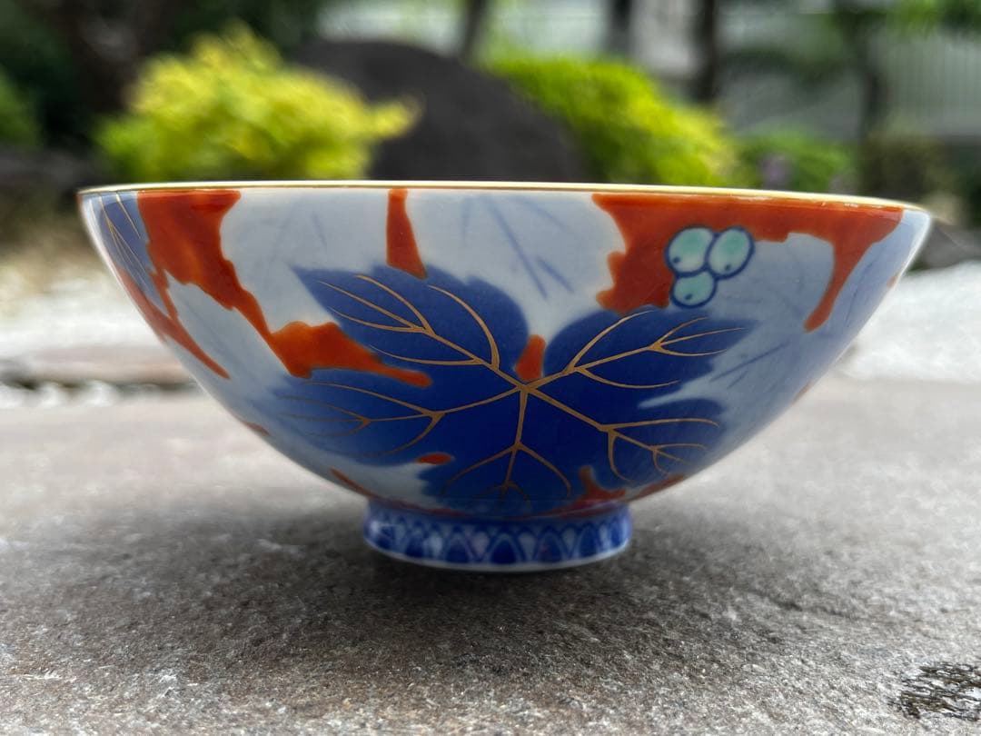 有田焼　宮内庁御用達　深川製磁　お茶碗　5膳　金縁　金彩　染錦葡萄　アンティーク