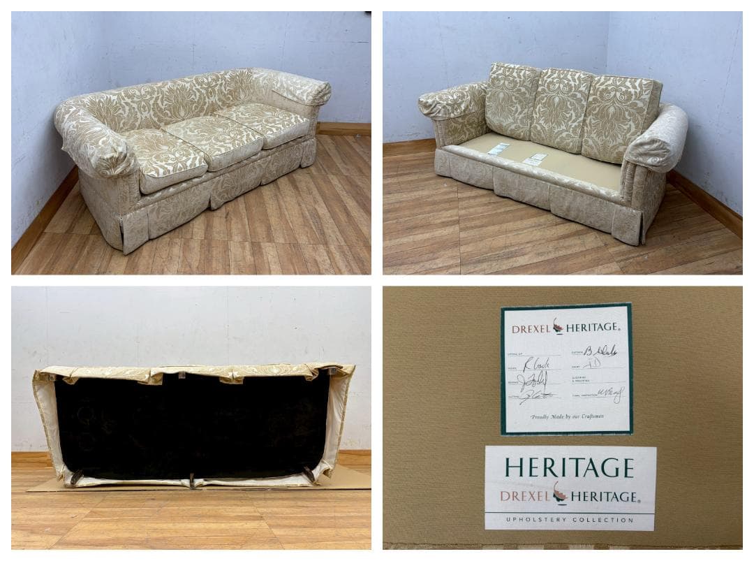 T7888☆美品☆ドレクセルヘリテイジ☆USA☆UPHOLSTEY3人掛けソファ