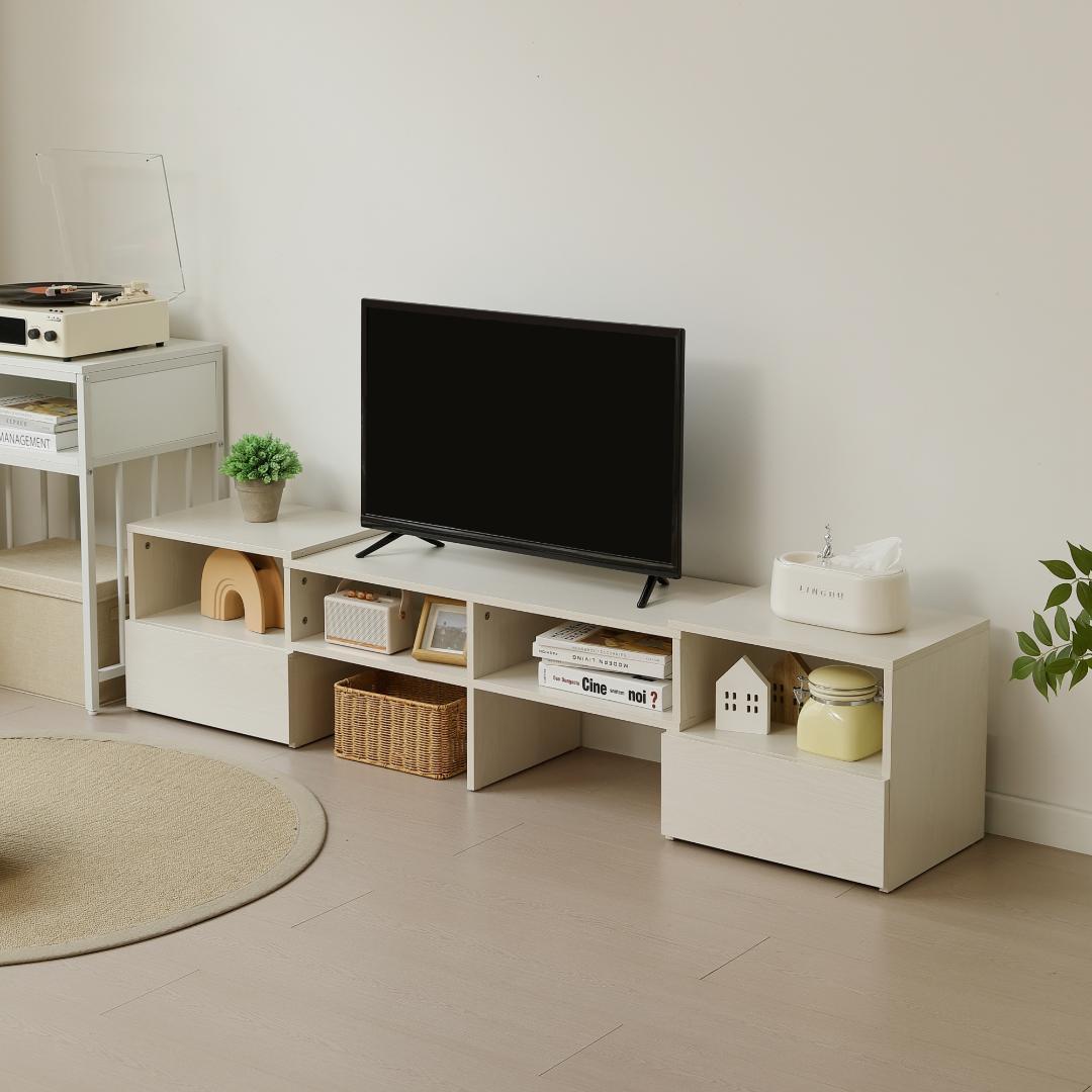 テレビ台　伸縮変化可能　大容量でしっかり収納　引き出し付き　おしゃれ　WHITE