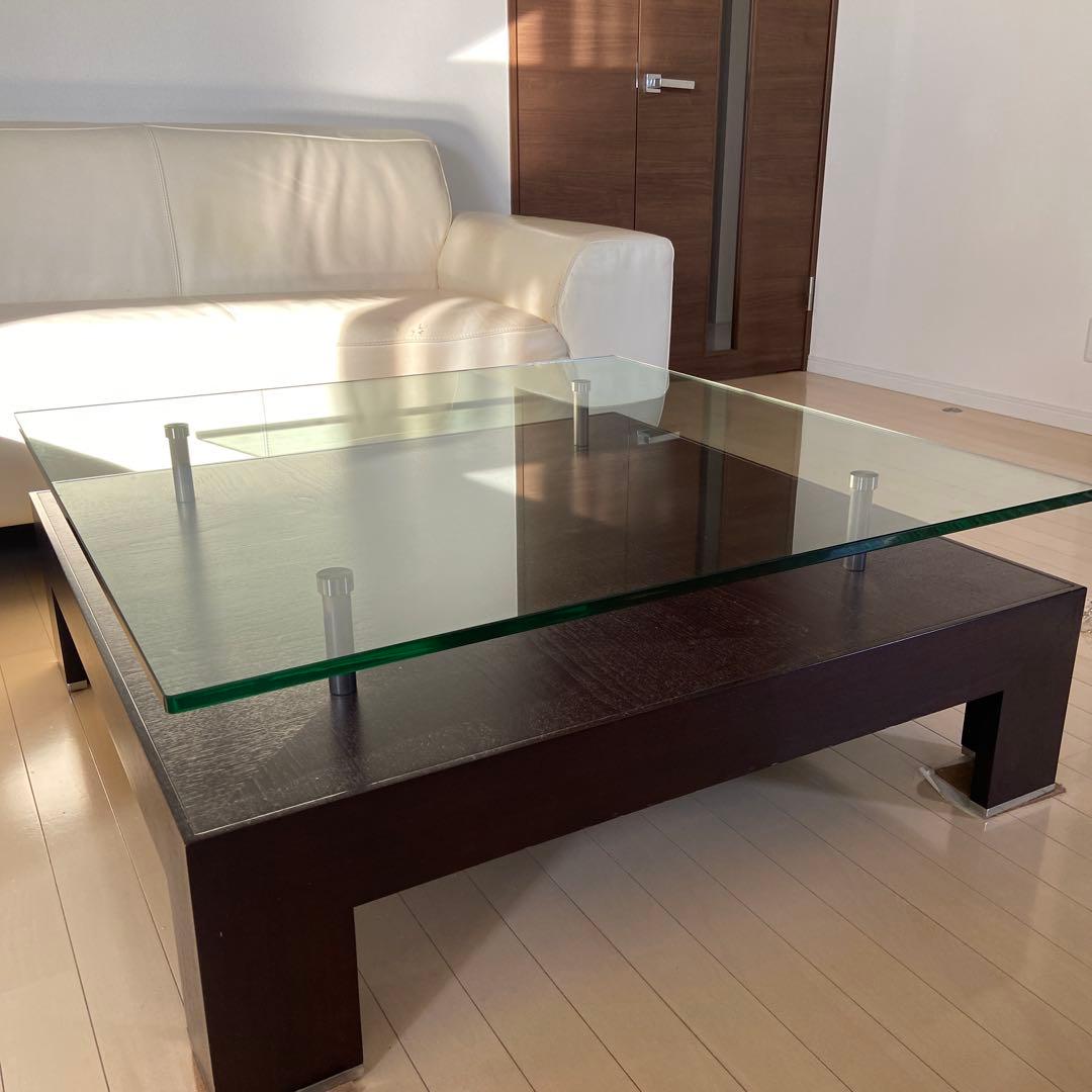 センターテーブル中古品　天板 強化ガラス／ベース 木製