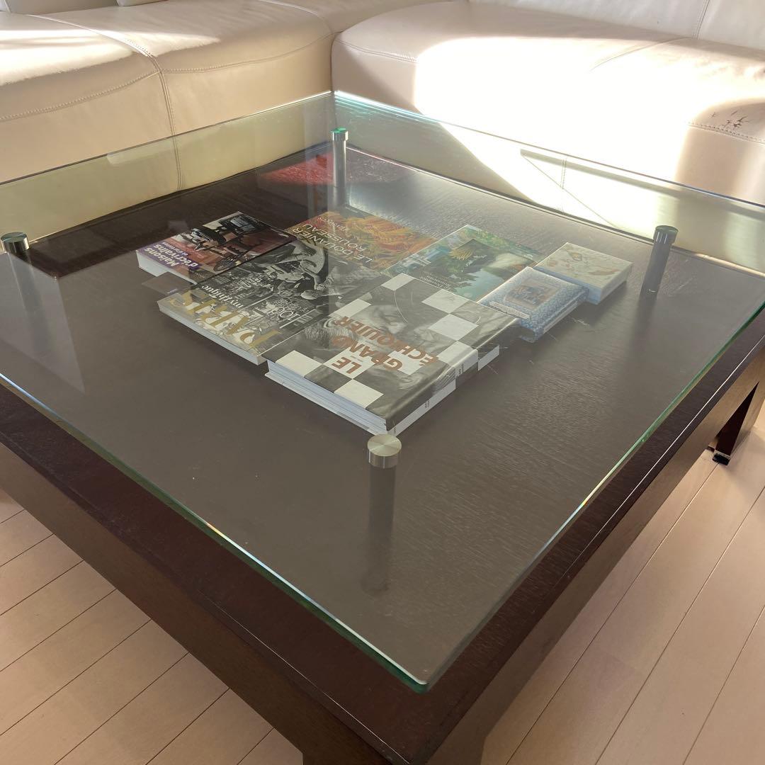 センターテーブル中古品　天板 強化ガラス／ベース 木製
