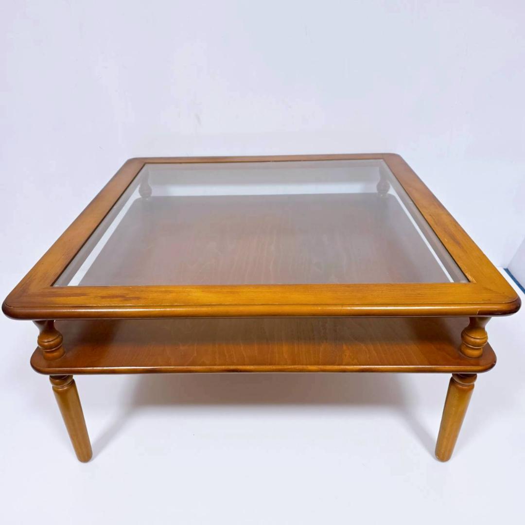 コロニアルデザイン 木製ガラステーブル コーヒーテーブル 昭和レトロ