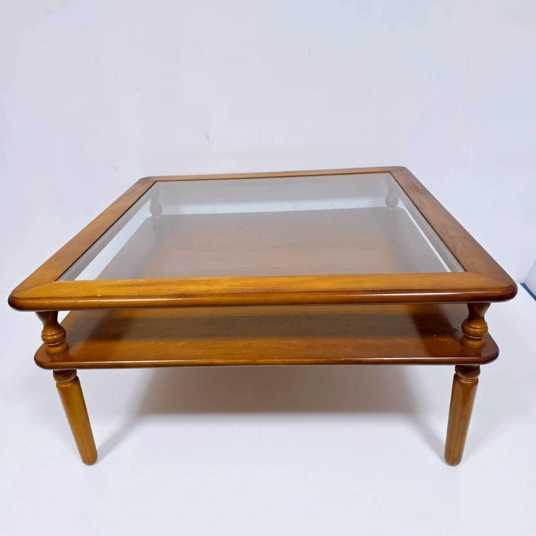 コロニアルデザイン 木製ガラステーブル コーヒーテーブル 昭和レトロ