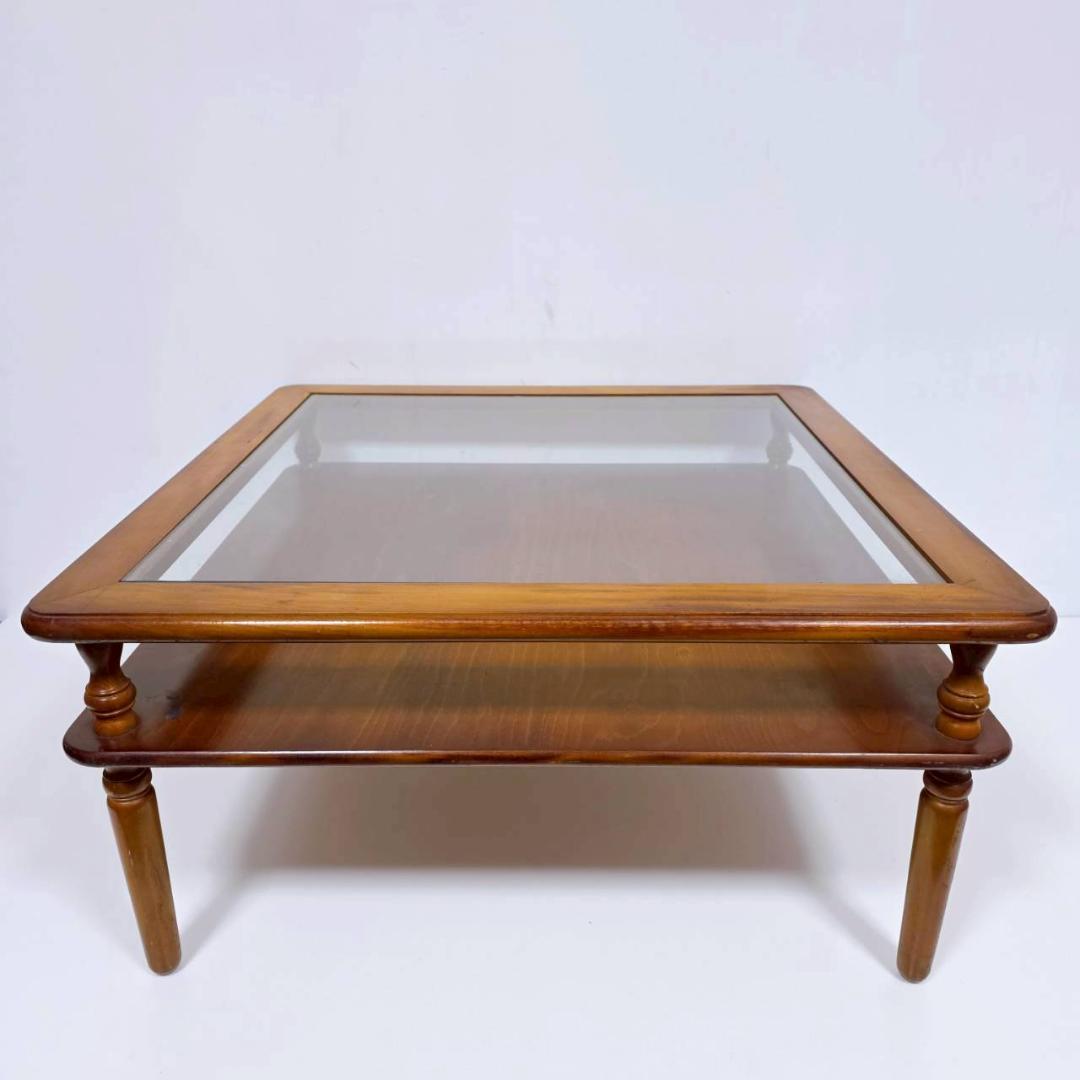 コロニアルデザイン 木製ガラステーブル コーヒーテーブル 昭和レトロ