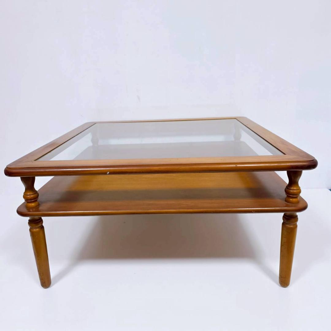 コロニアルデザイン 木製ガラステーブル コーヒーテーブル 昭和レトロ