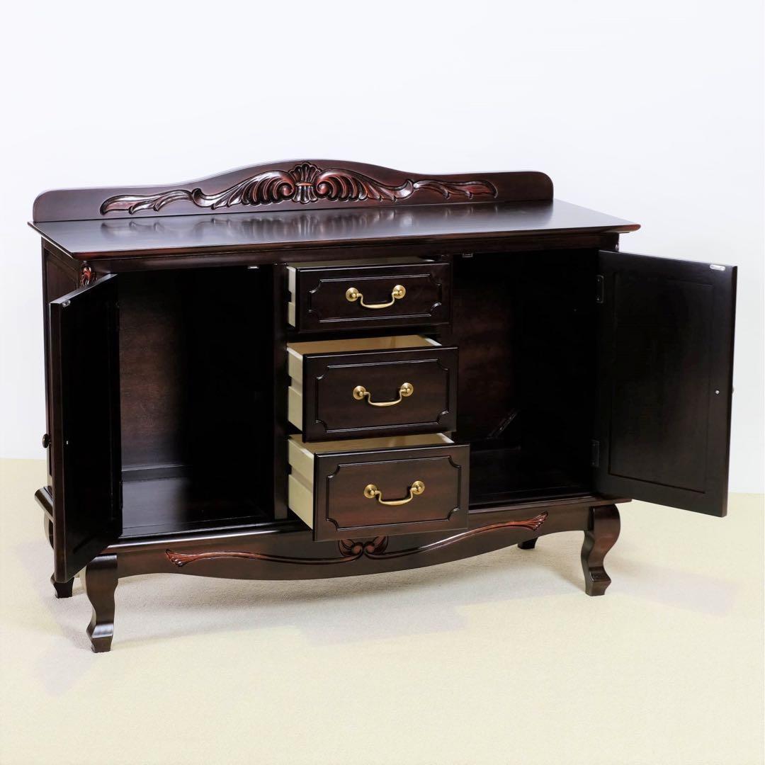 D新品 アンティーク調 キャビネット 110 リビング収納 本棚 食器棚 ボード